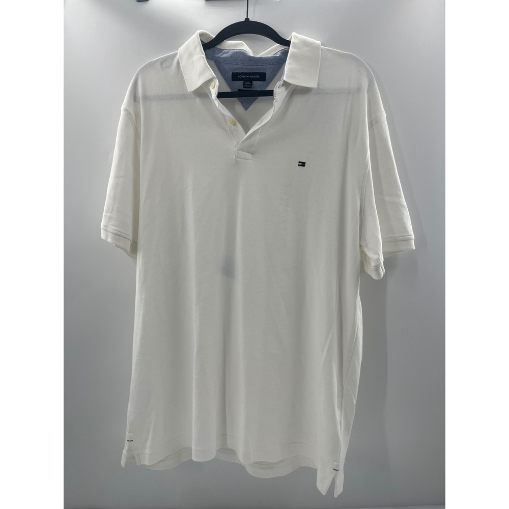 Tommy Hilfiger Mens Custom Fit White Polo Shirt Short Sleeve XL Logo 2297